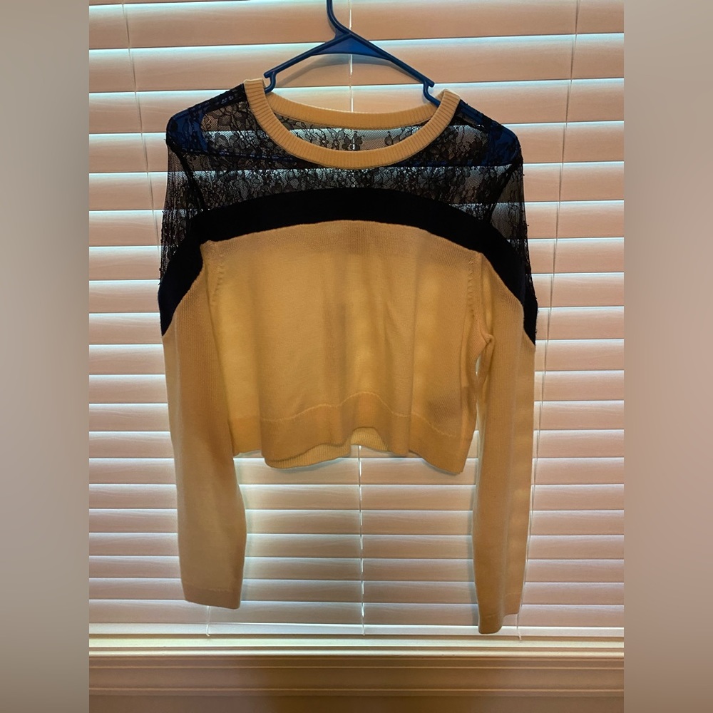 Tibi crop top sweater. Blue and white with lace